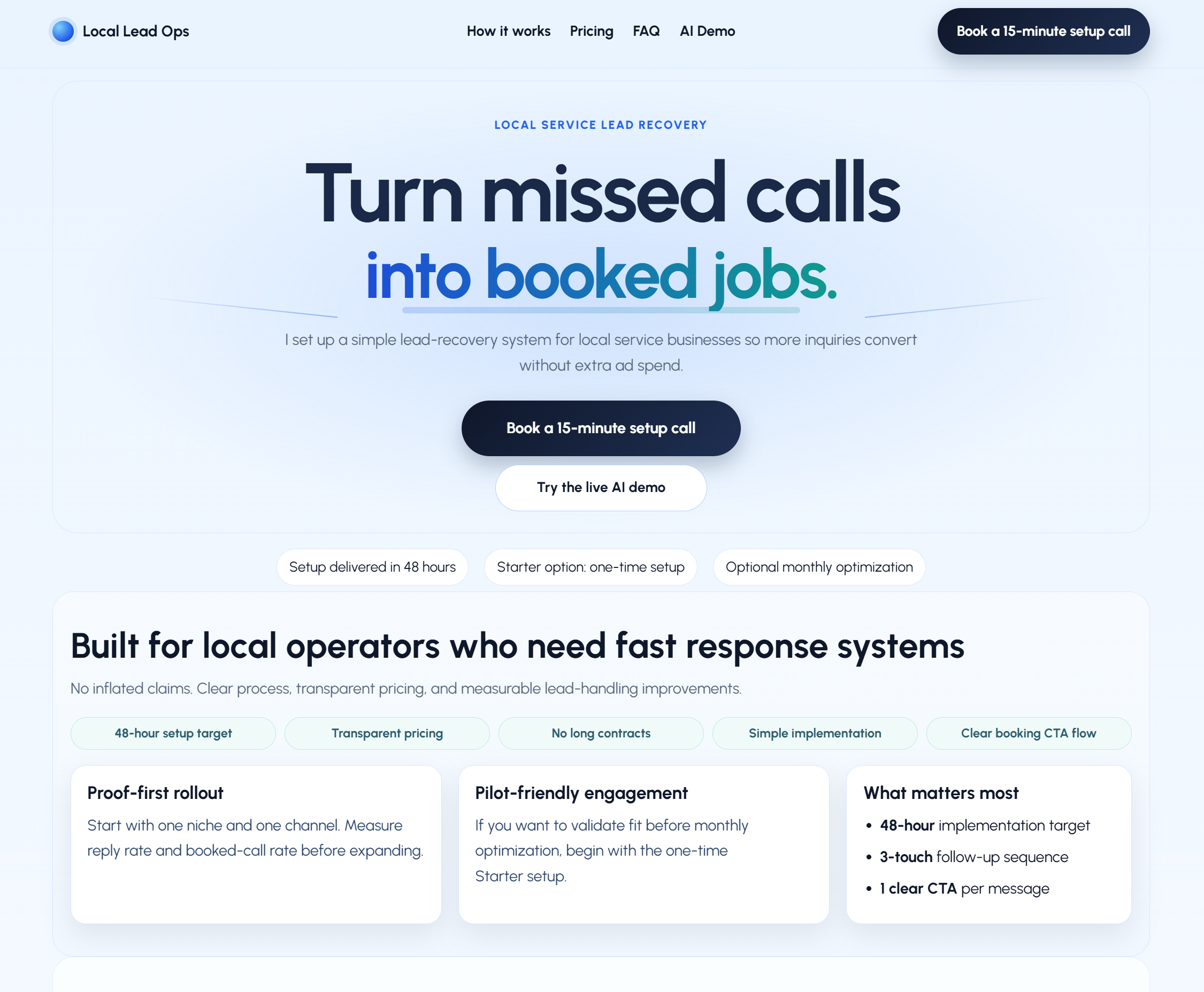 AI-assisted LocalLeadOps landing page result